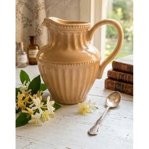 Retired Homestead by At Home America Gold Ceramic Pitcher Beaded Farmhouse Decor